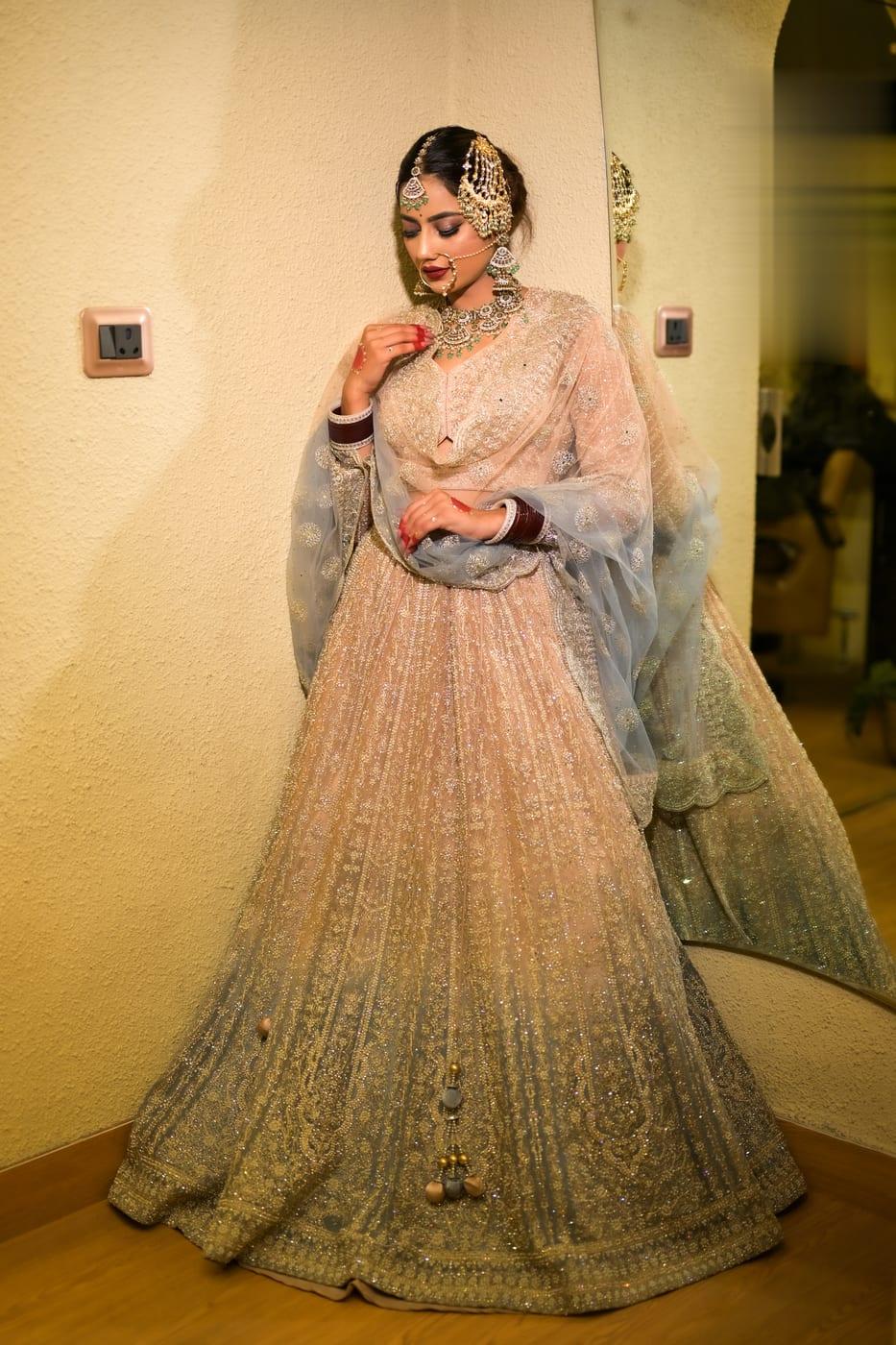 Ivory bridal lehenga, full-length editorial