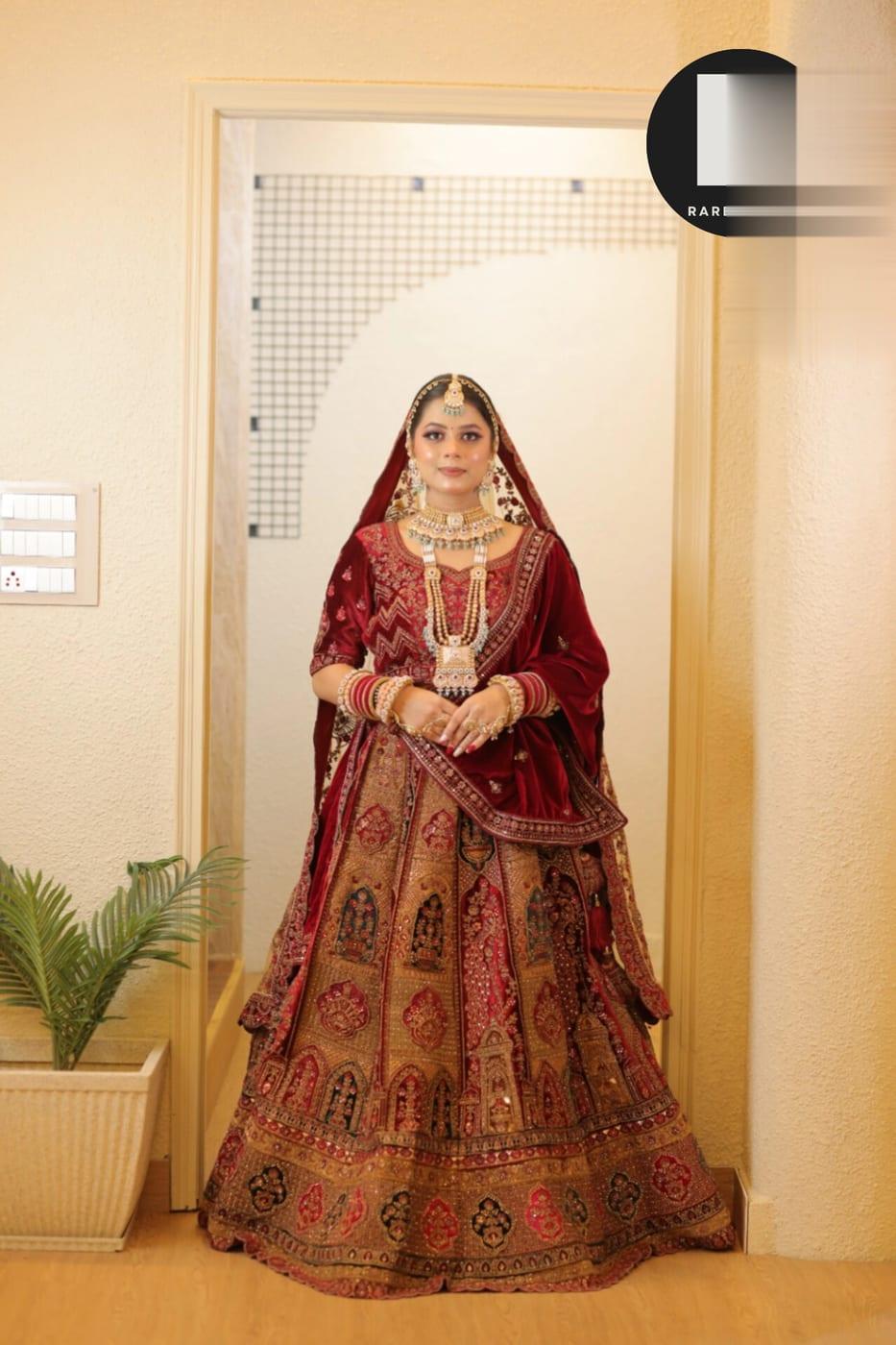 Maroon roka look, full bridal styling